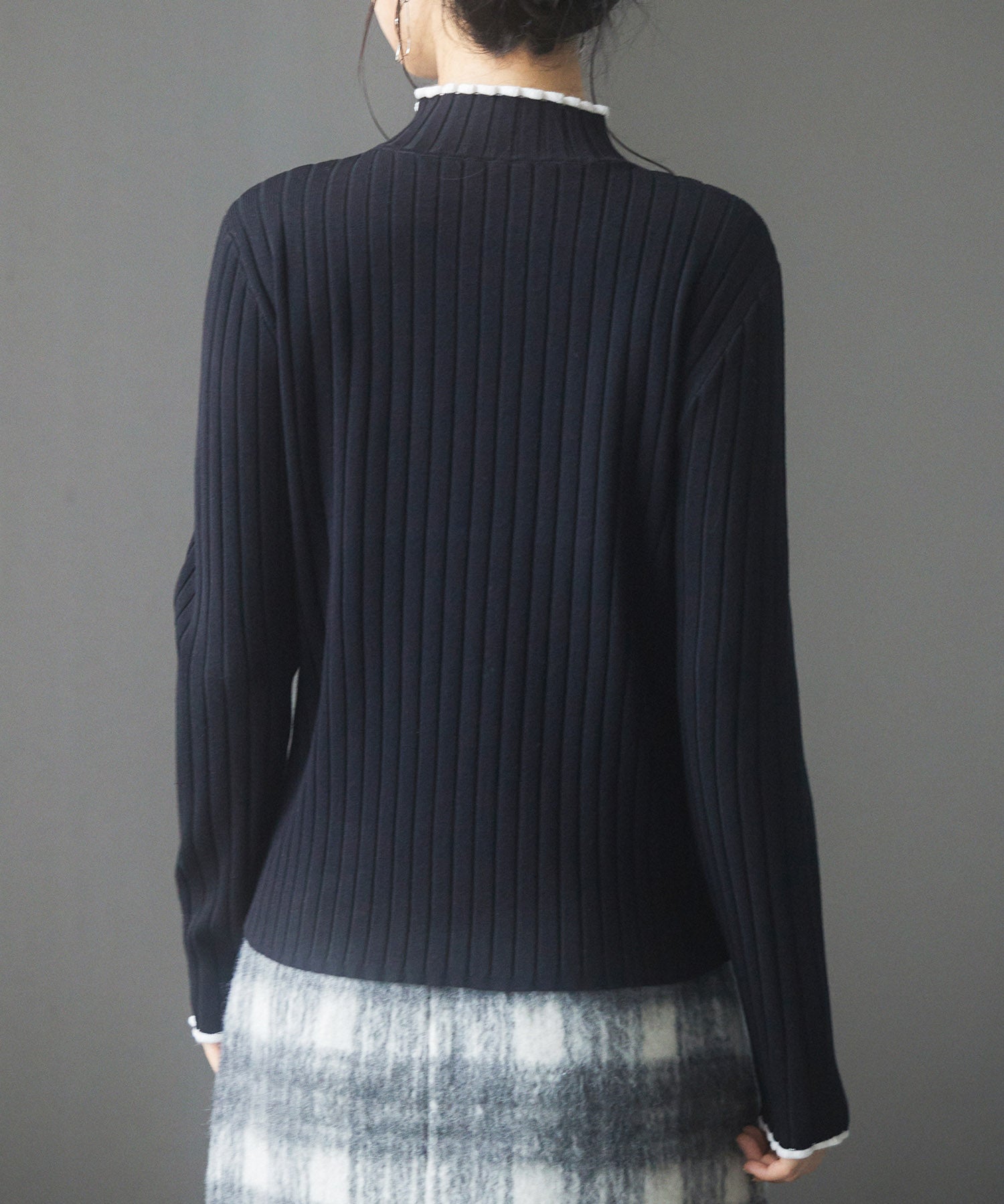 太めリブ編みプチハイネックニットプルオーバーsdp8037 ブラック