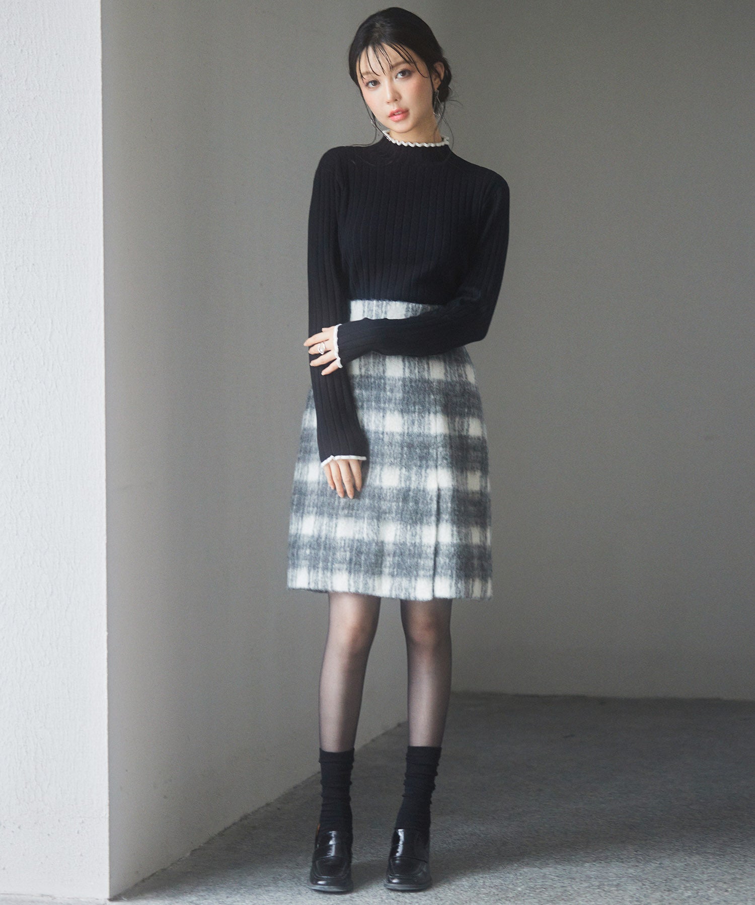 太めリブ編みプチハイネックニットプルオーバーsdp8037 ブラック