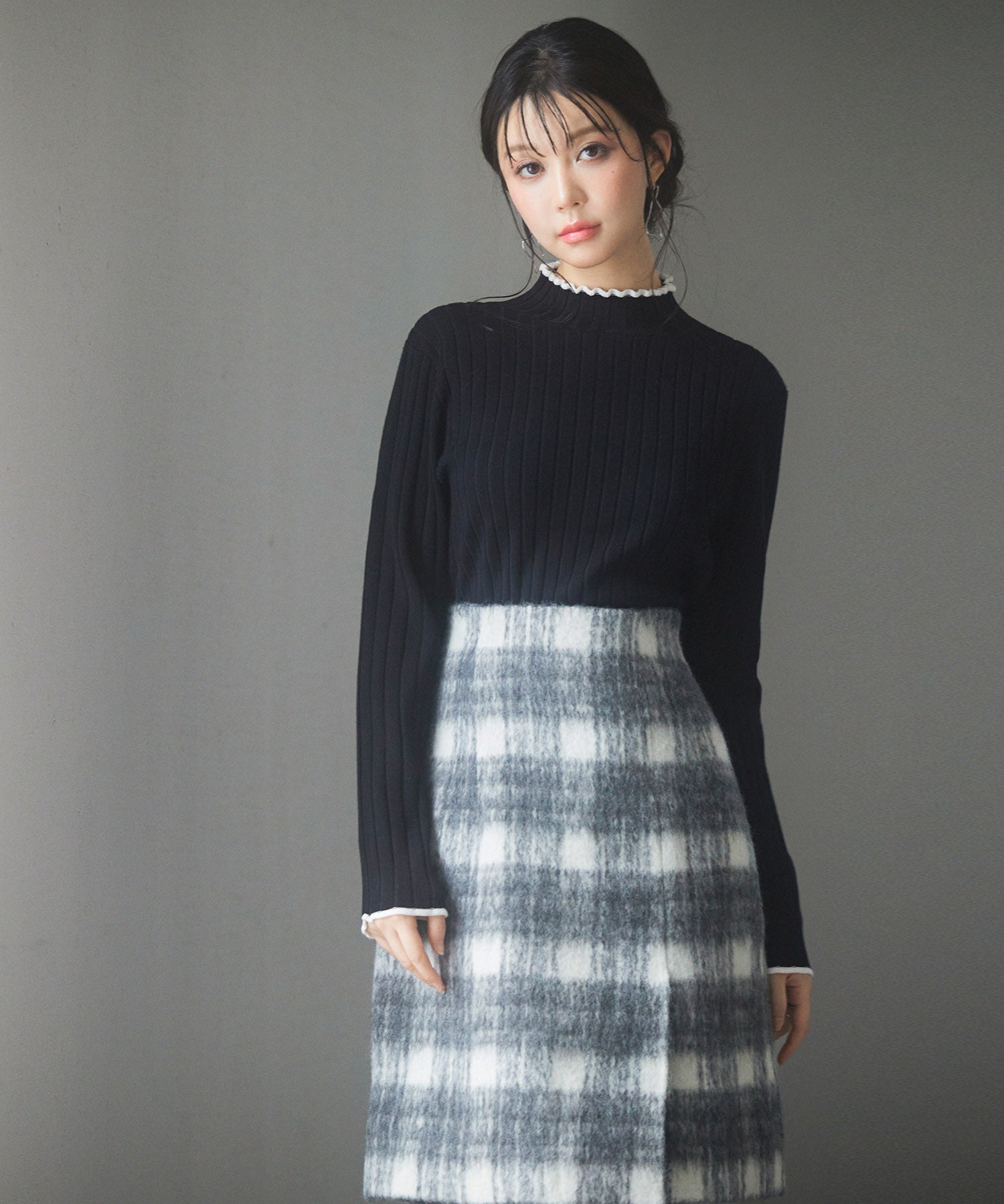 太めリブ編みプチハイネックニットプルオーバーsdp8037 ブラック