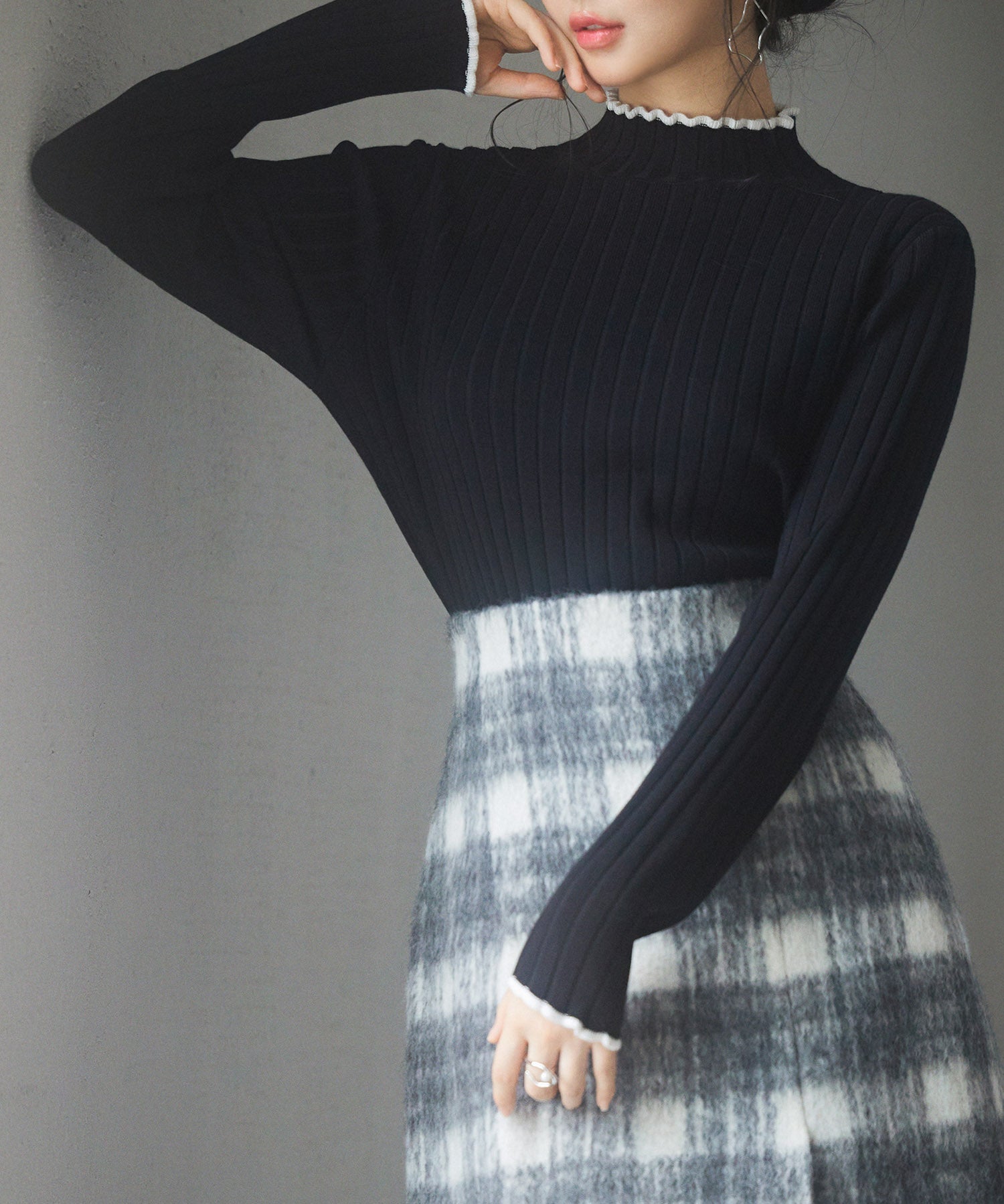 太めリブ編みプチハイネックニットプルオーバーsdp8037 ブラック