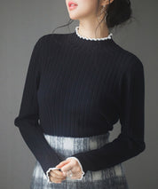 太めリブ編みプチハイネックニットプルオーバーsdp8037 ブラック