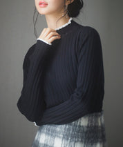 太めリブ編みプチハイネックニットプルオーバーsdp8037 ブラック