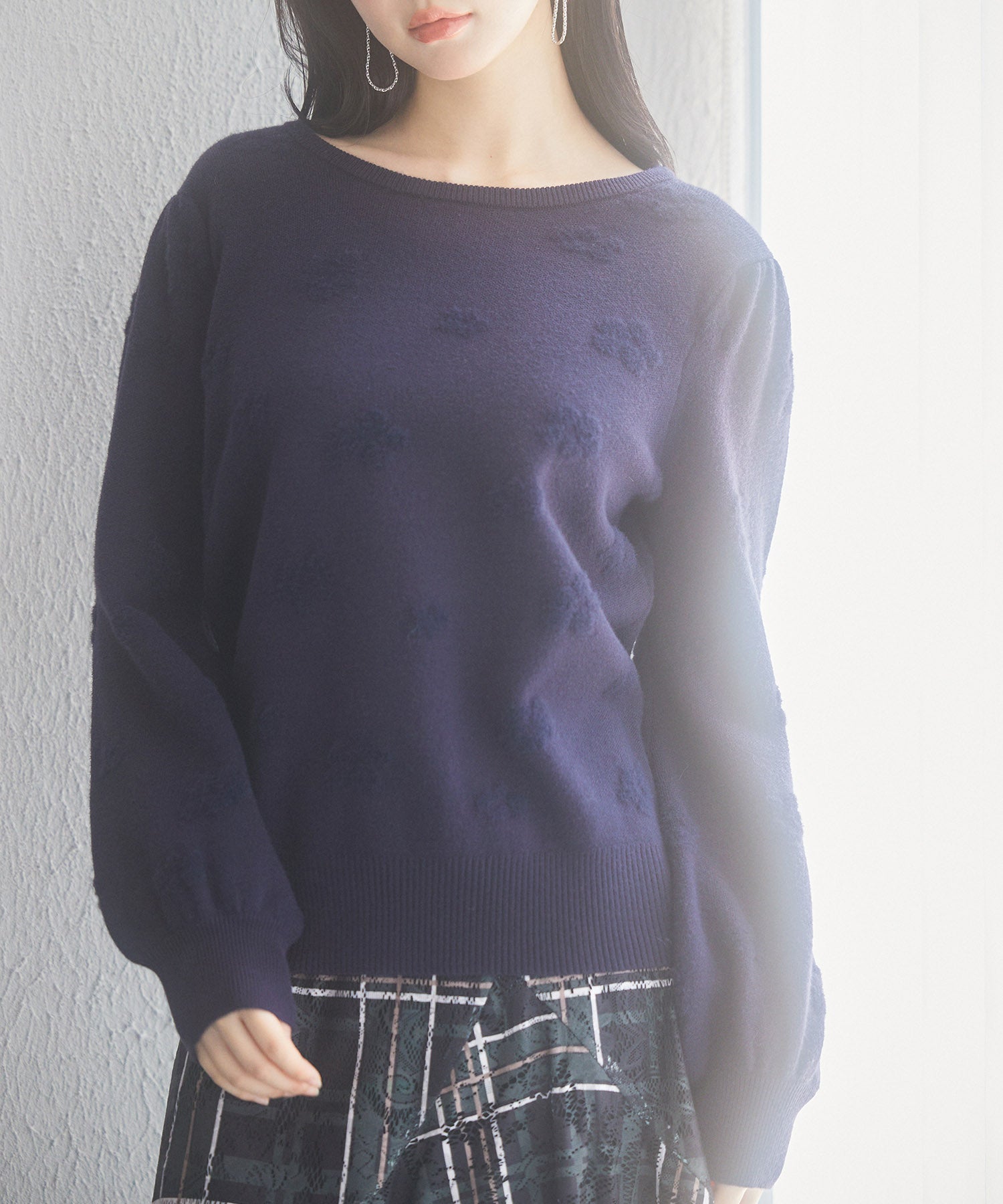 フラワーモチーフ裏起毛ニットプルオーバーsdp8038-103-16