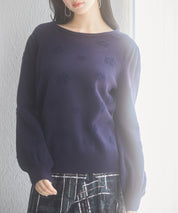 フラワーモチーフ裏起毛ニットプルオーバーsdp8038-103-16