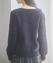 フラワーモチーフ裏起毛ニットプルオーバーsdp8038 ネイビー