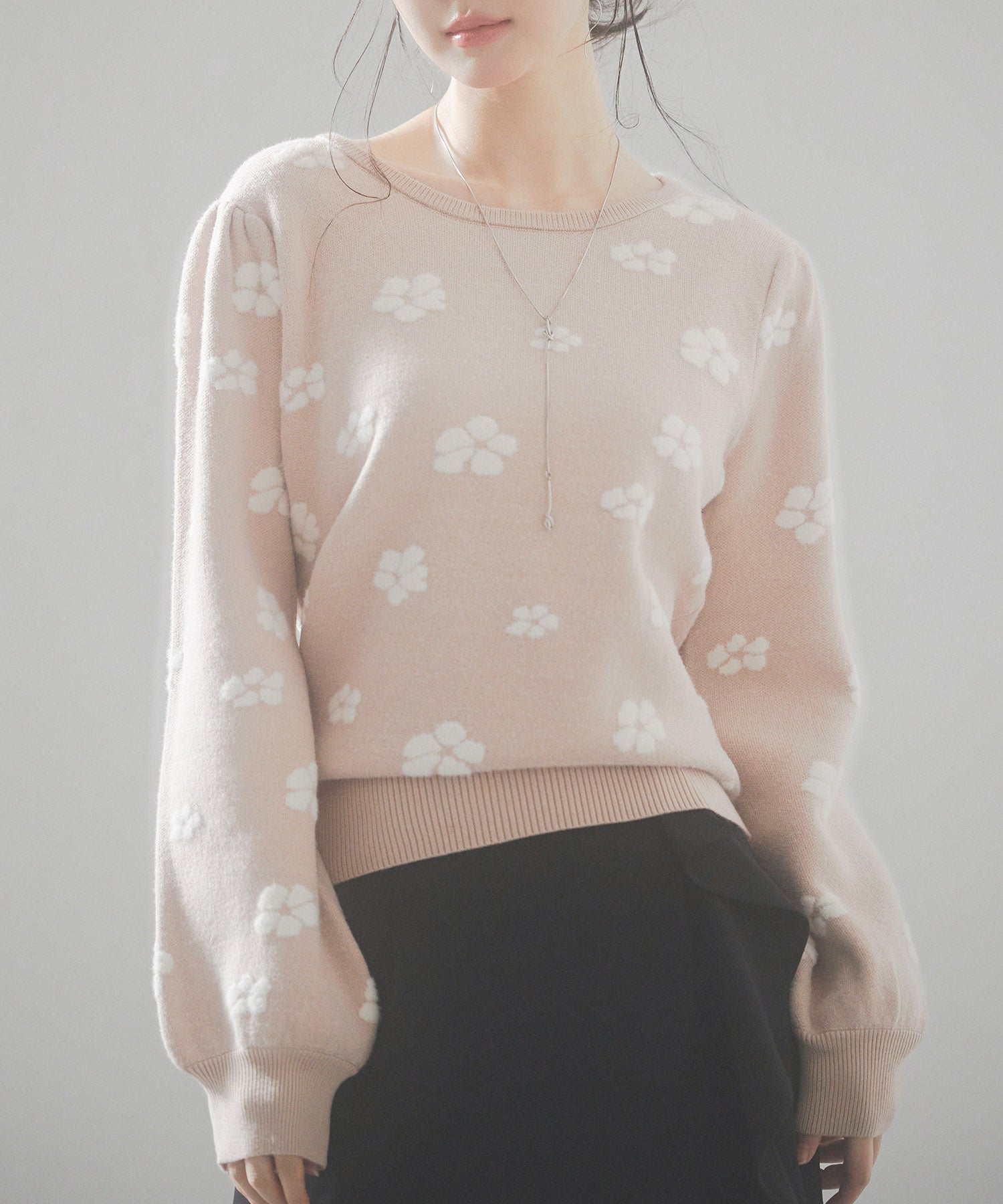 フラワーモチーフ裏起毛ニットプルオーバーsdp8038-103-174