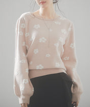 フラワーモチーフ裏起毛ニットプルオーバーsdp8038-103-174