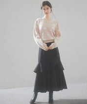 フラワーモチーフ裏起毛ニットプルオーバーsdp8038 ピンクベージュ