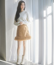 フラワーモチーフ裏起毛ニットプルオーバーsdp8038 アイボリー