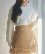 フラワーモチーフ裏起毛ニットプルオーバーsdp8038 アイボリー