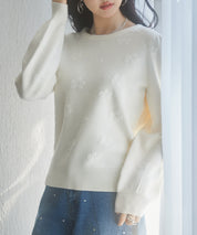 フラワーモチーフ裏起毛ニットプルオーバーsdp8038 アイボリー