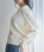 フラワーモチーフ裏起毛ニットプルオーバーsdp8038 アイボリー