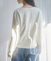 フラワーモチーフ裏起毛ニットプルオーバーsdp8038 アイボリー