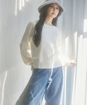 フラワーモチーフ裏起毛ニットプルオーバーsdp8038 アイボリー