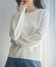 フラワーモチーフ裏起毛ニットプルオーバーsdp8038 アイボリー