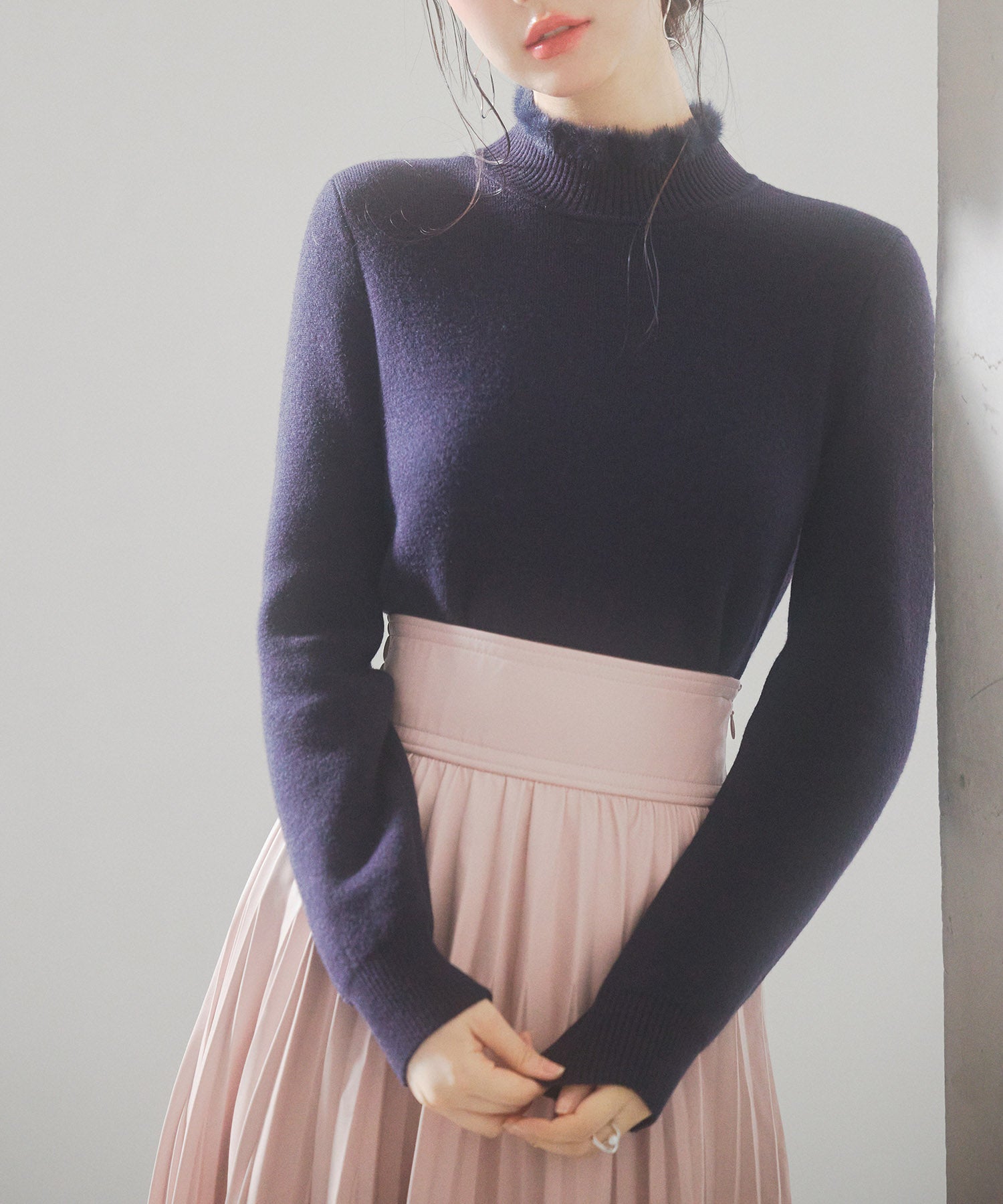 裏起毛ハイネックニットプルオーバーsdp8040 ネイビー