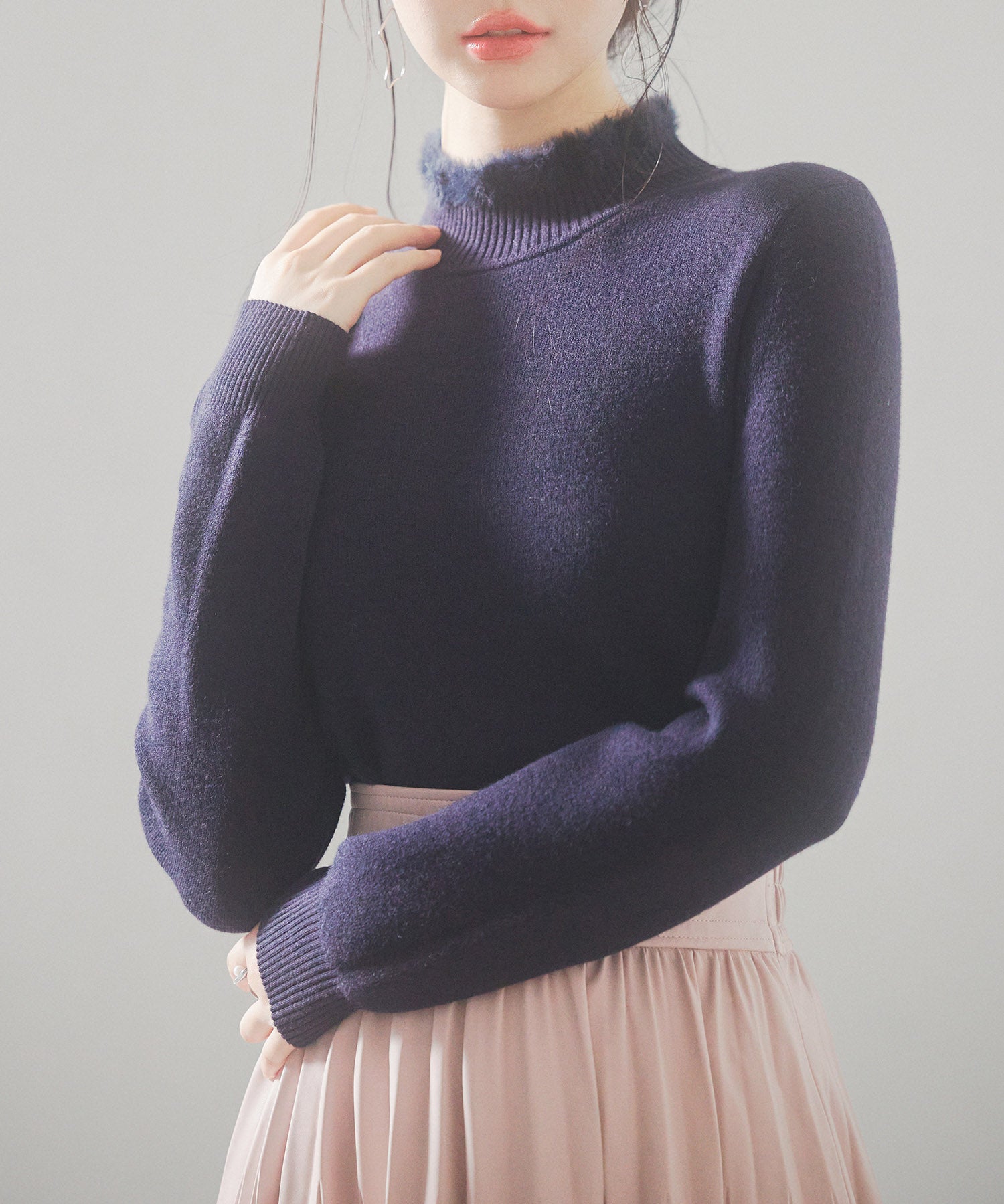 裏起毛ハイネックニットプルオーバーsdp8040 ネイビー