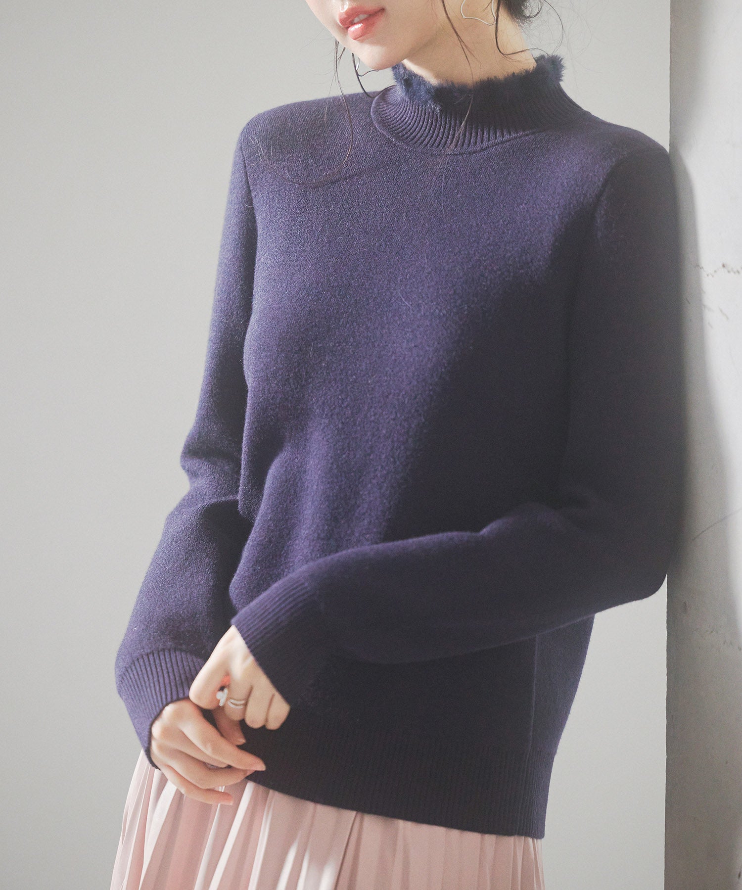 裏起毛ハイネックニットプルオーバーsdp8040 ネイビー