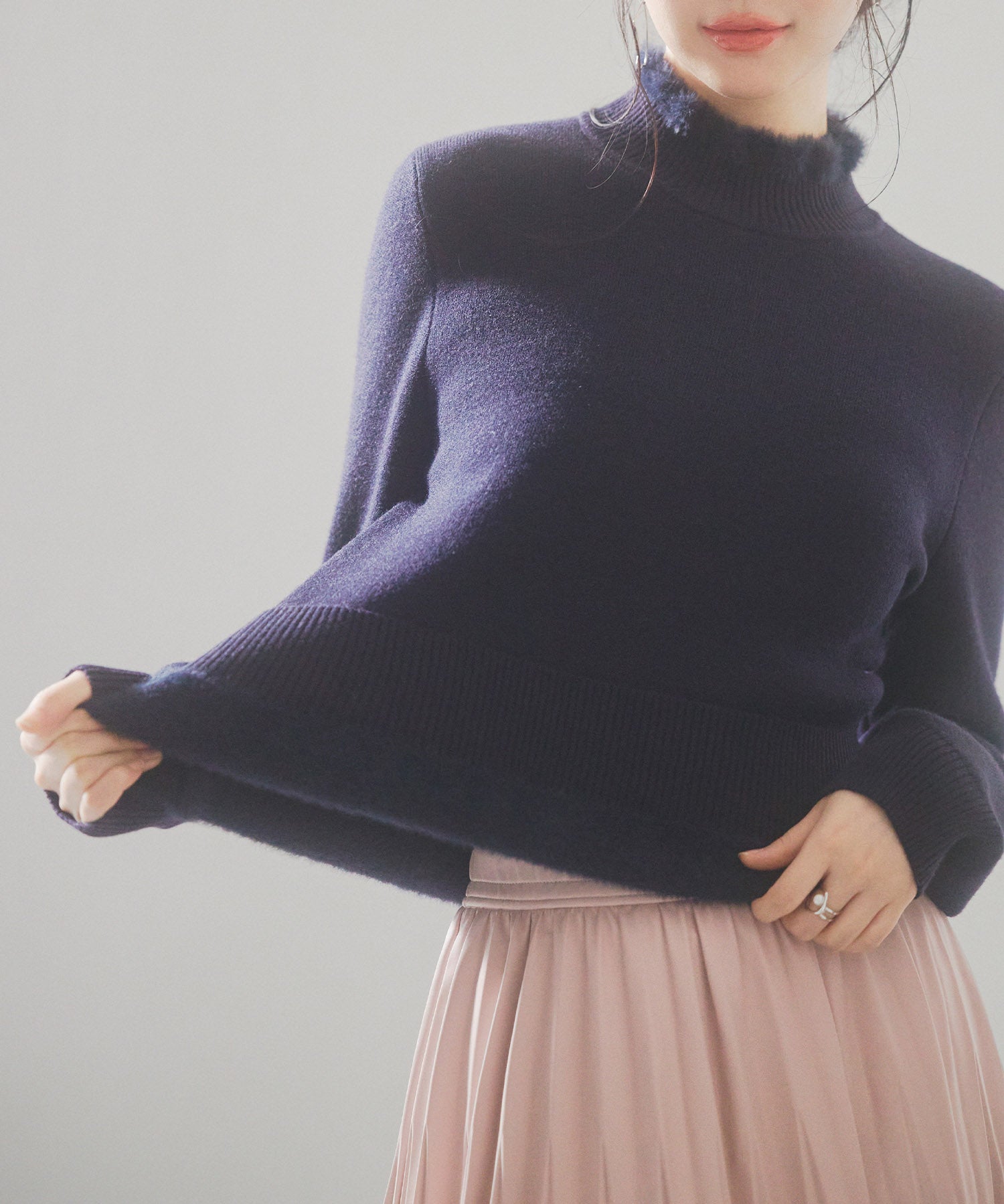 裏起毛ハイネックニットプルオーバーsdp8040 ネイビー