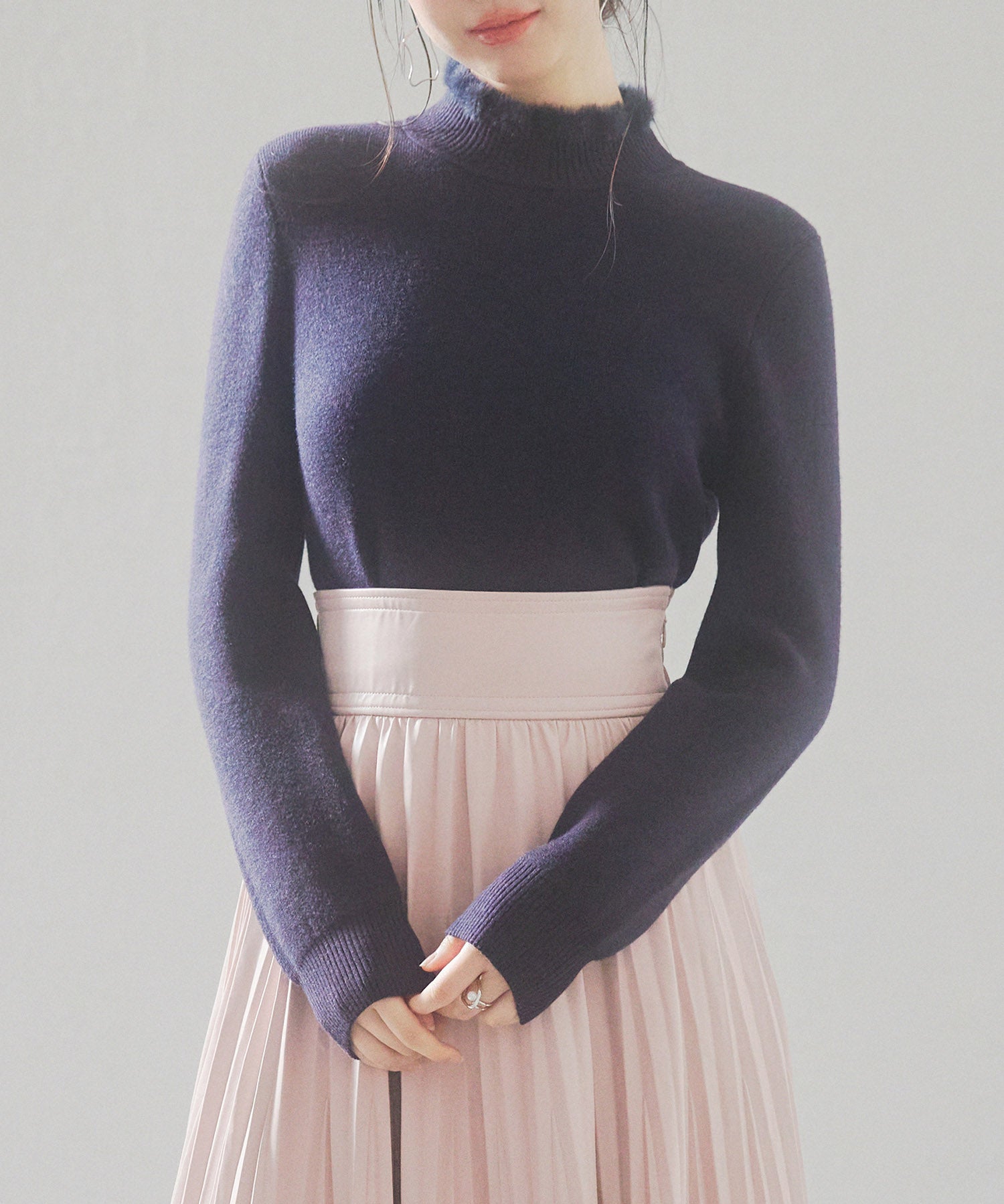 裏起毛ハイネックニットプルオーバーsdp8040 ネイビー