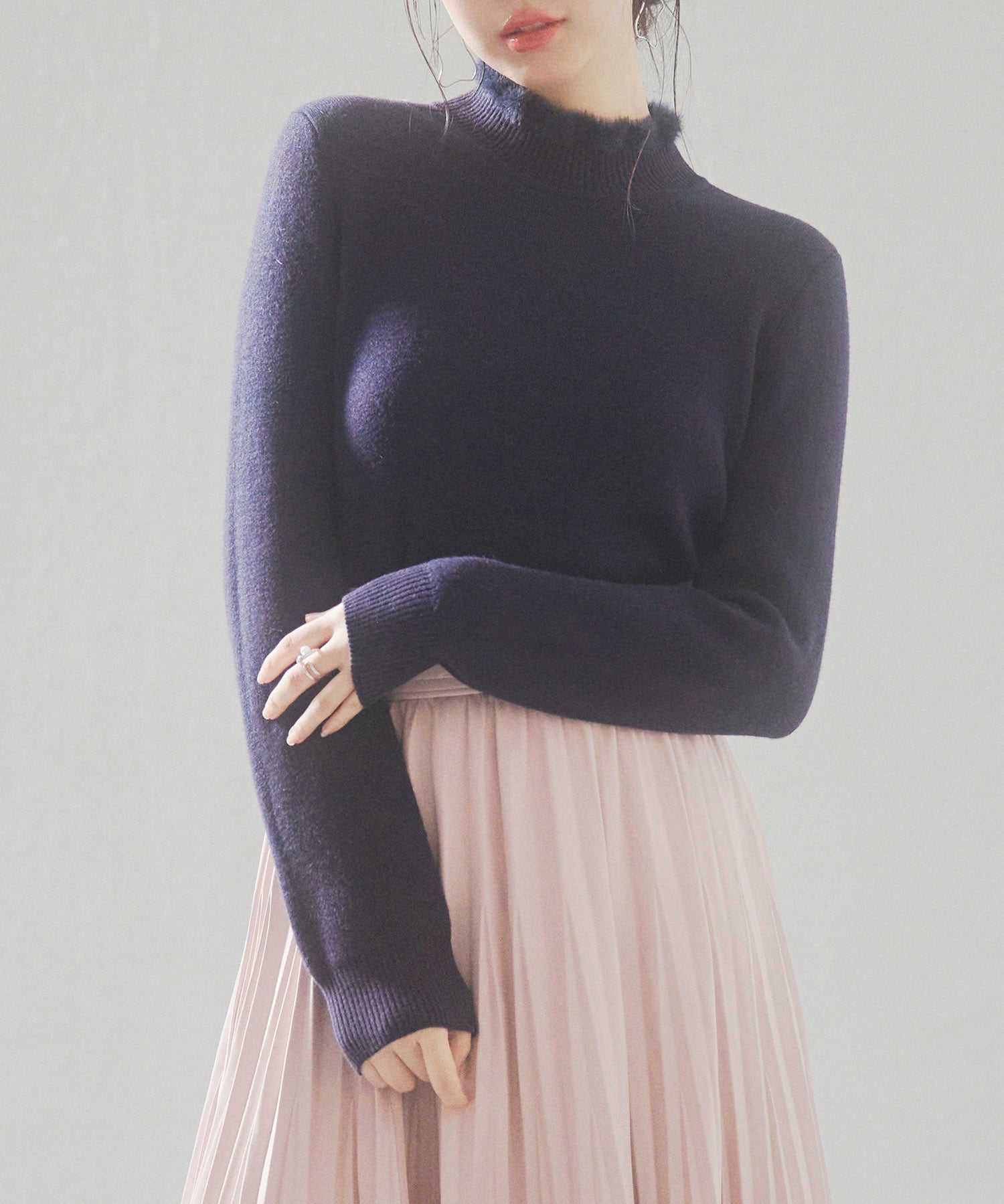 裏起毛ハイネックニットプルオーバーsdp8040 ネイビー