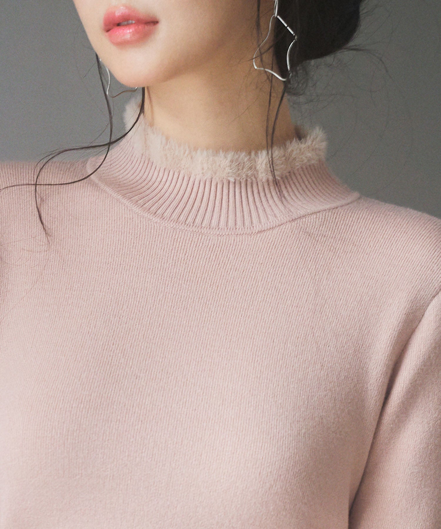 裏起毛ハイネックニットプルオーバーsdp8040 ピンク