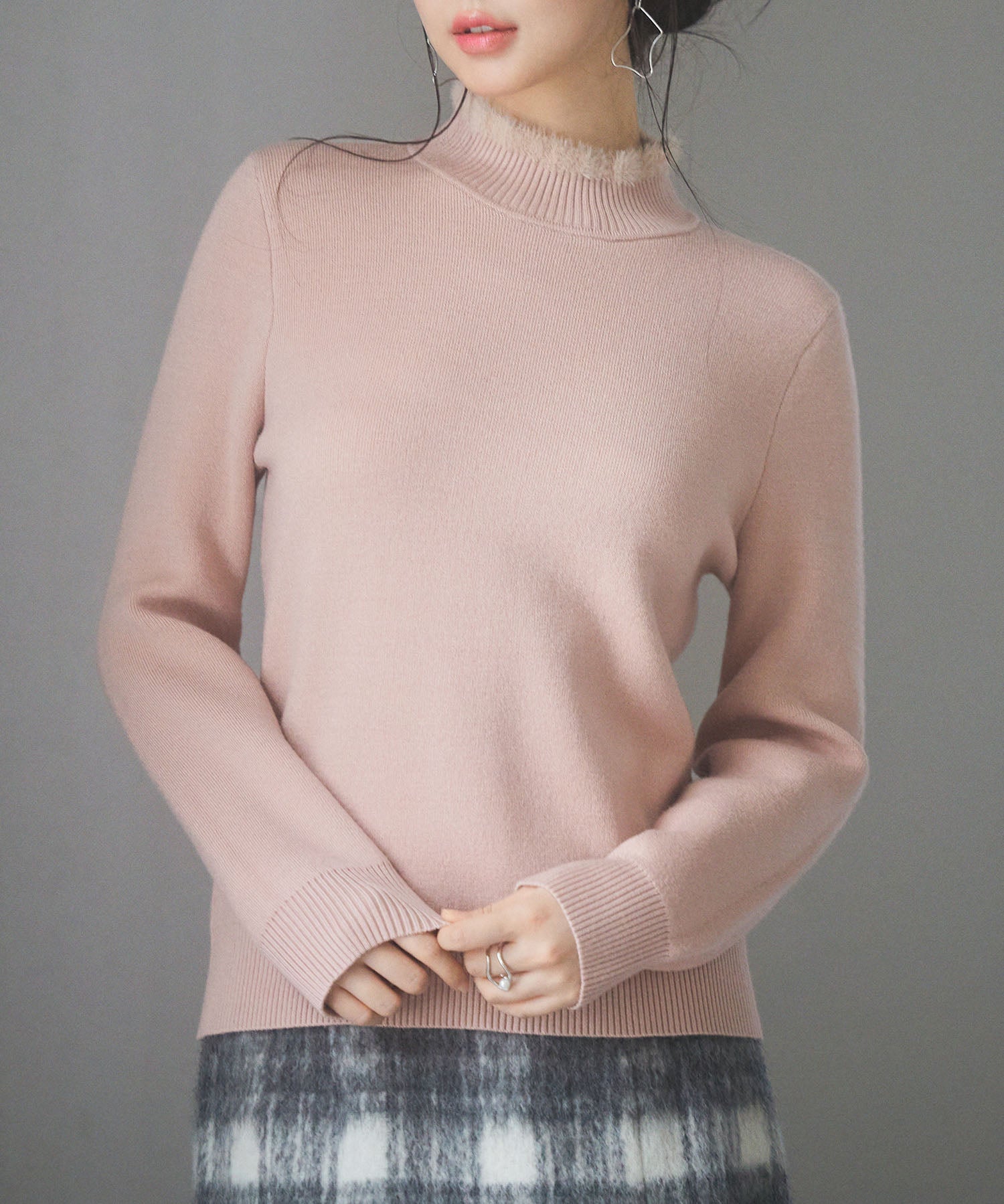裏起毛ハイネックニットプルオーバーsdp8040 ピンク