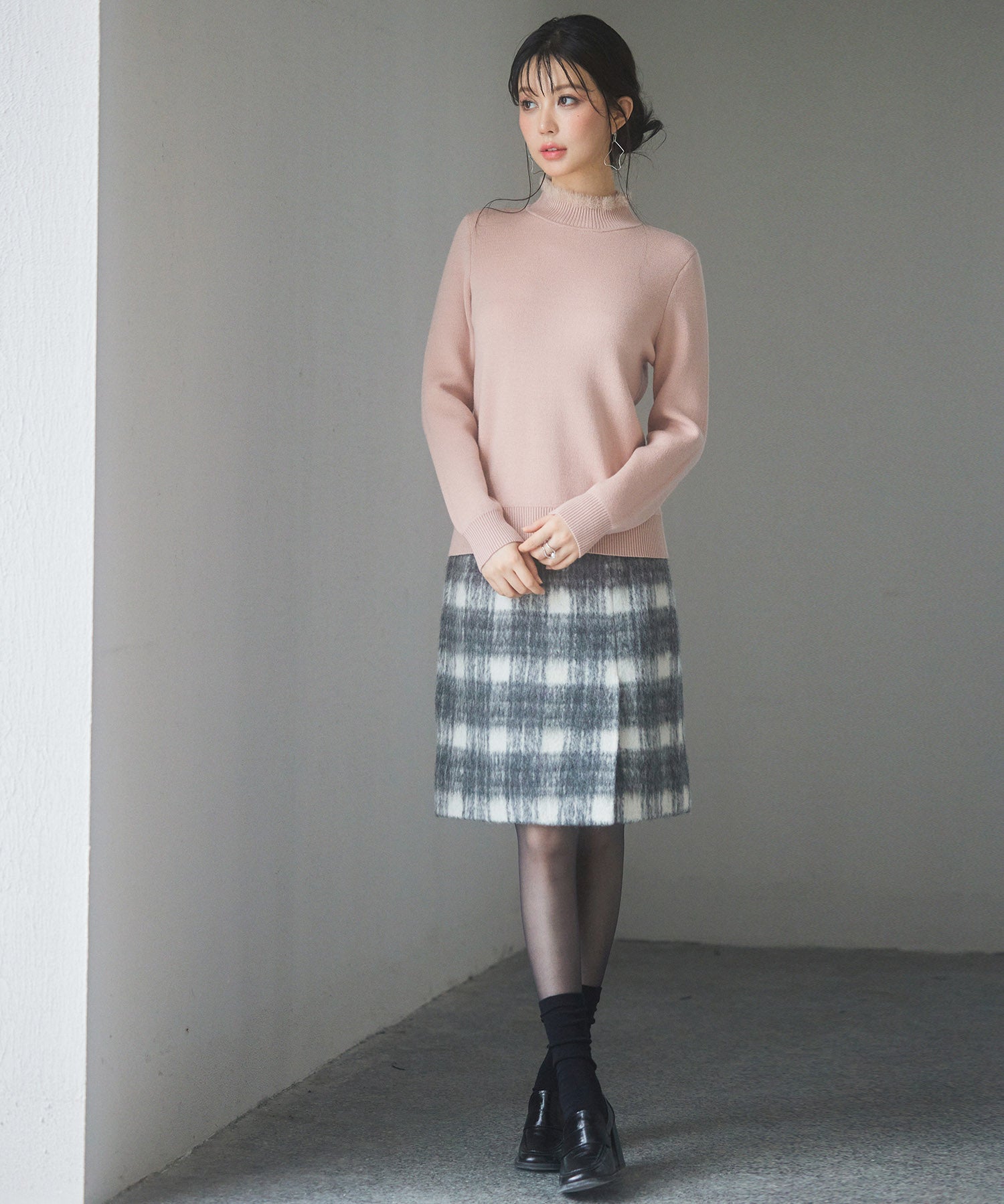 裏起毛ハイネックニットプルオーバーsdp8040 ピンク