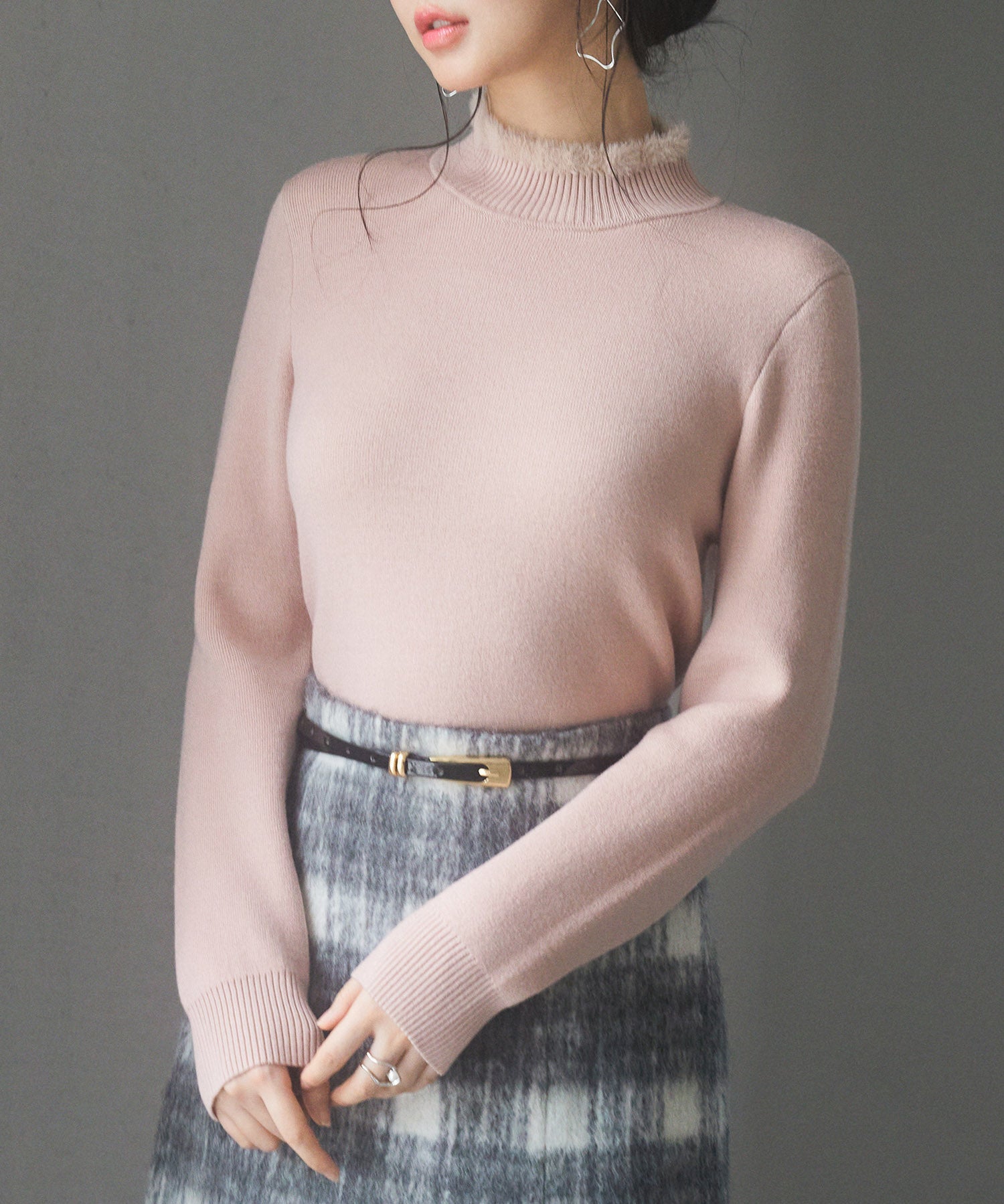 裏起毛ハイネックニットプルオーバーsdp8040 ピンク