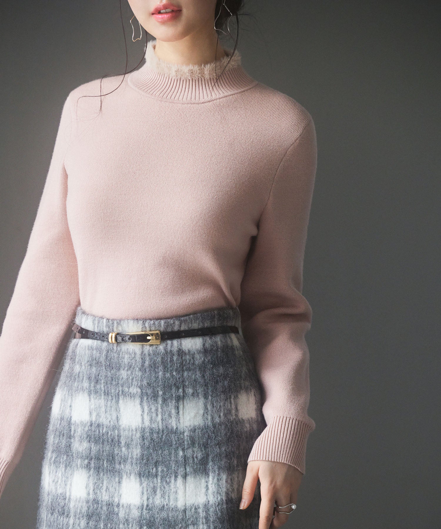 裏起毛ハイネックニットプルオーバーsdp8040 ピンク