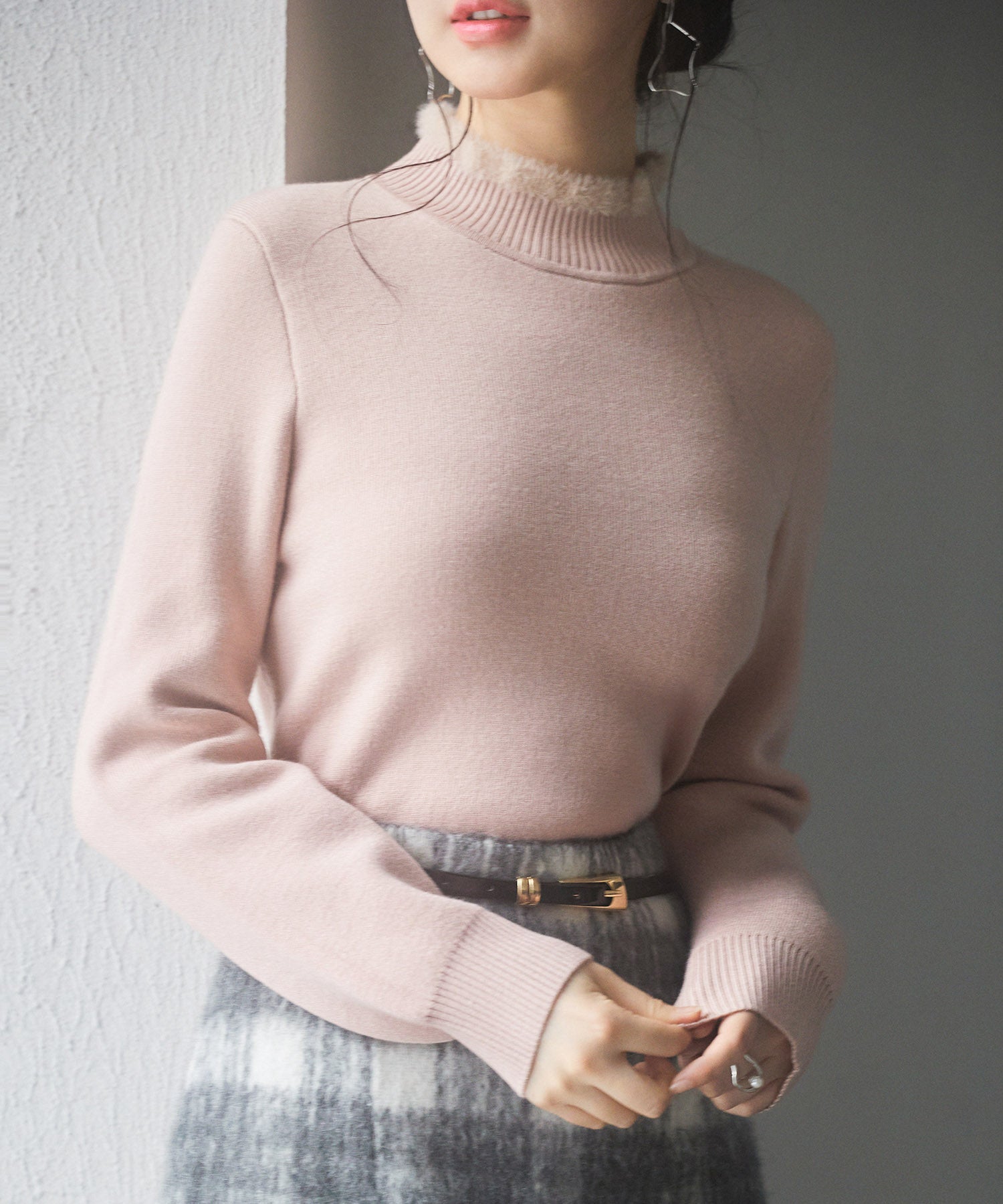 裏起毛ハイネックニットプルオーバーsdp8040 ピンク