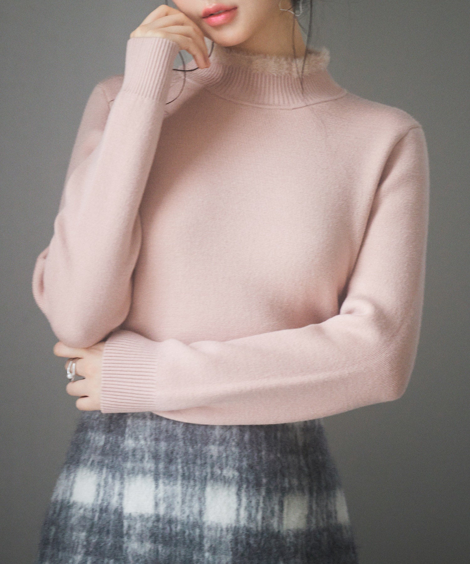 裏起毛ハイネックニットプルオーバーsdp8040 ピンク