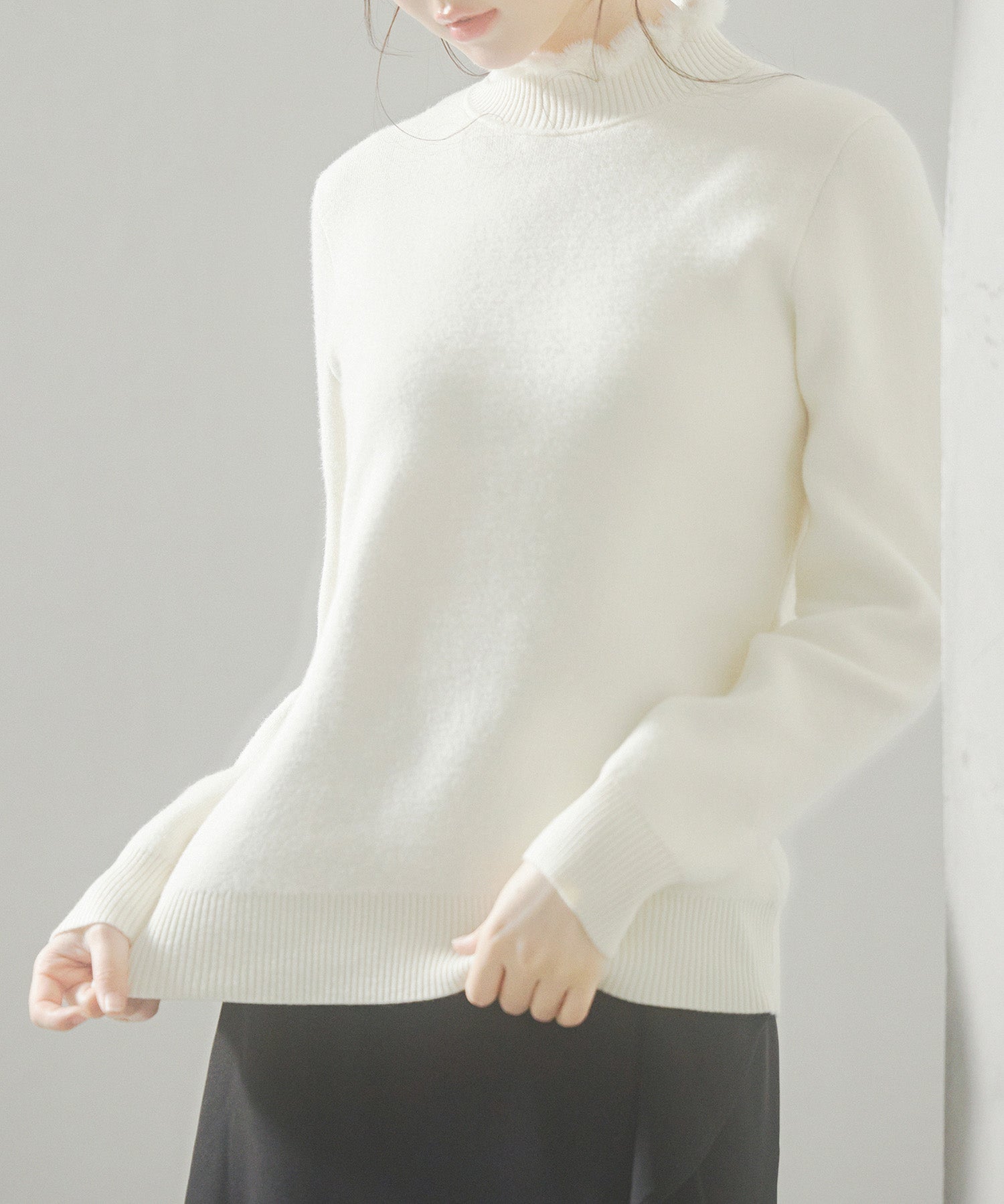 裏起毛ハイネックニットプルオーバーsdp8040 アイボリー