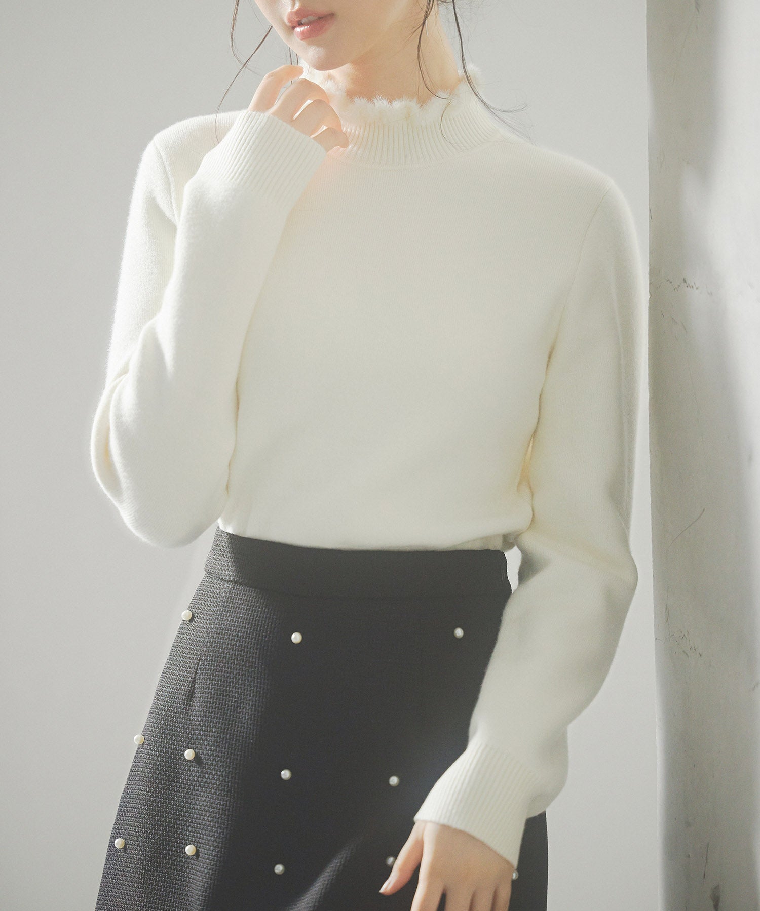 裏起毛ハイネックニットプルオーバーsdp8040 アイボリー