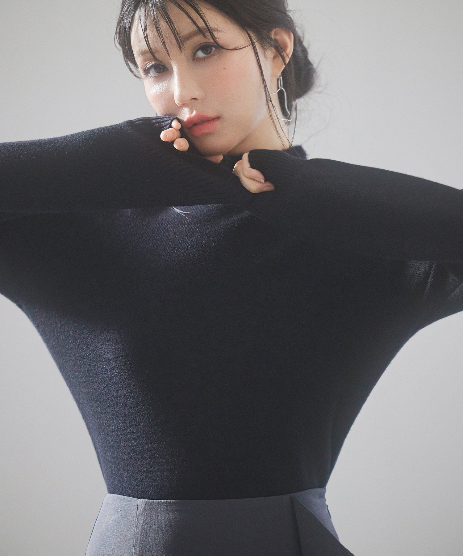 裏起毛ハイネックニットプルオーバーsdp8040 ブラック