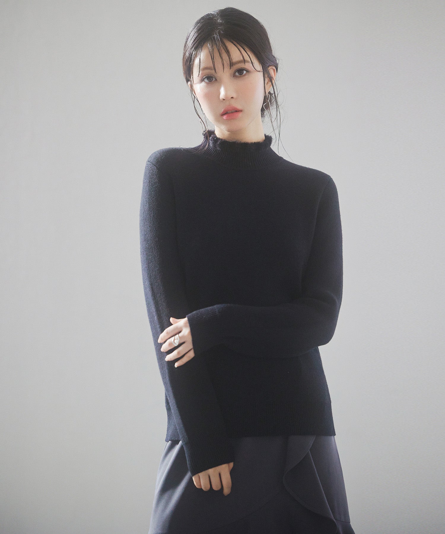 裏起毛ハイネックニットプルオーバーsdp8040 ブラック