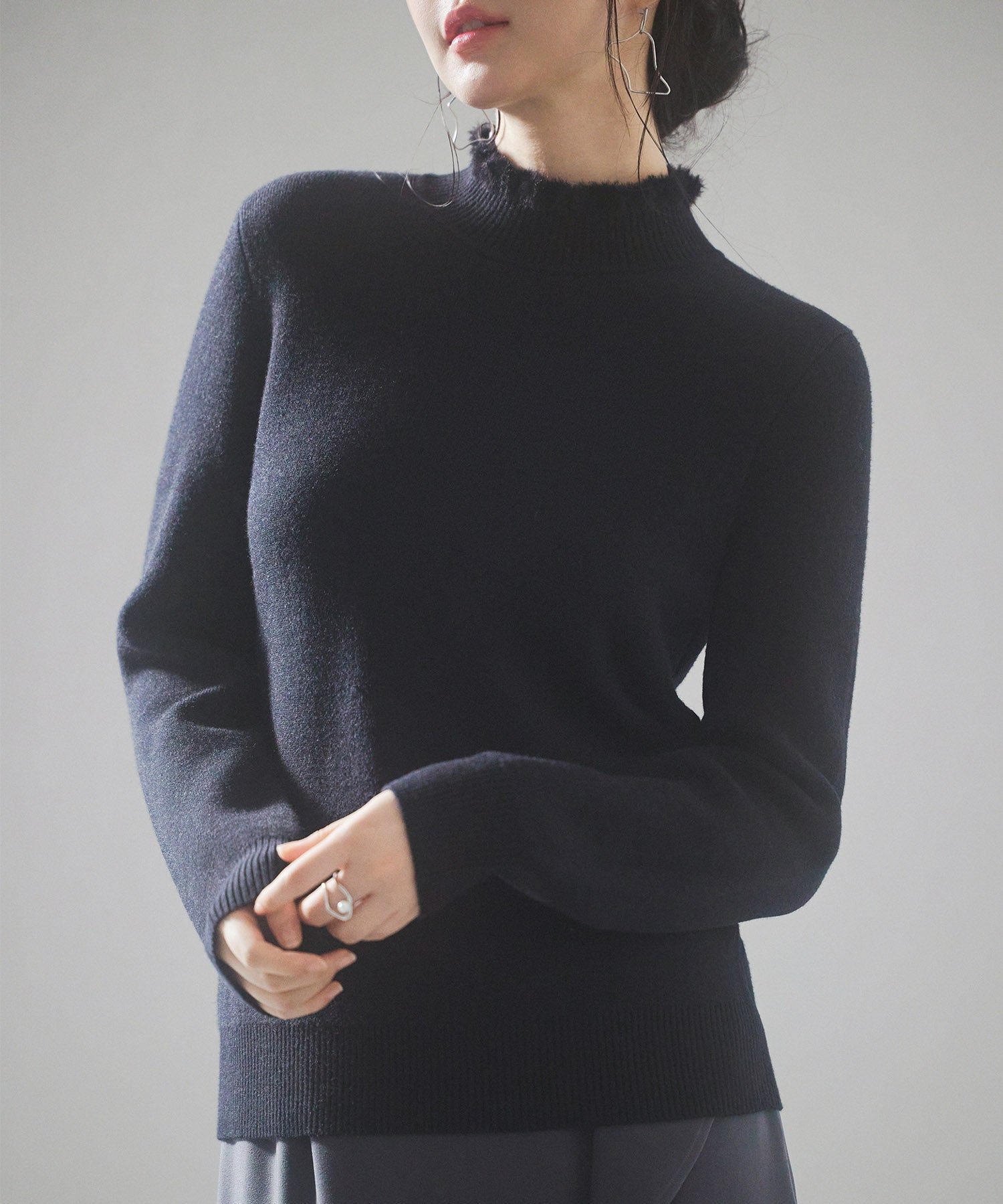 裏起毛ハイネックニットプルオーバーsdp8040 ブラック