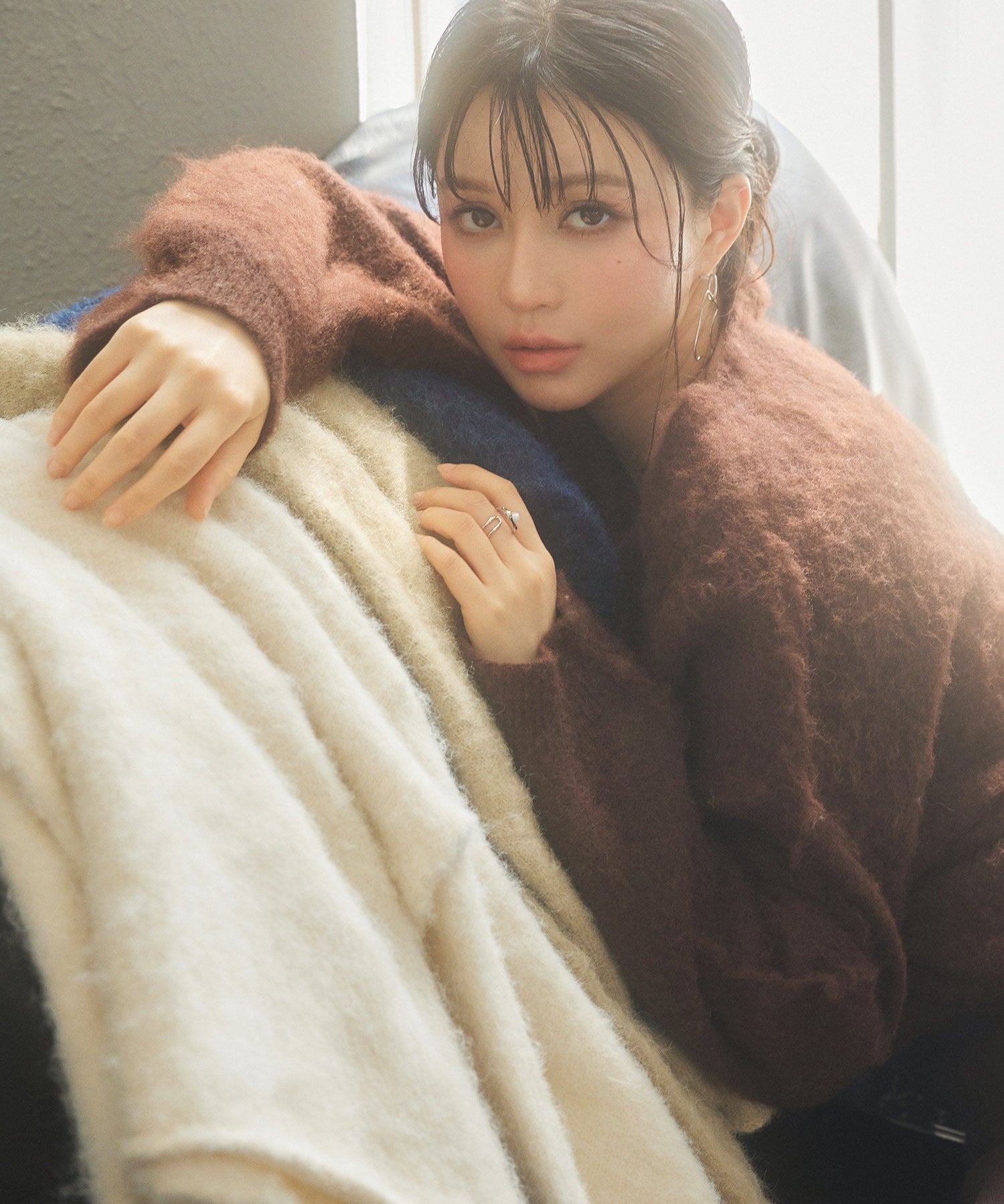 深めVネックドロップショルダーニットプルオーバーsdp8042 ダークブラウン