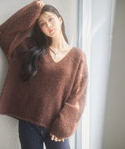 深めVネックドロップショルダーニットプルオーバーsdp8042 ダークブラウン