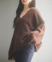 深めVネックドロップショルダーニットプルオーバーsdp8042 ダークブラウン