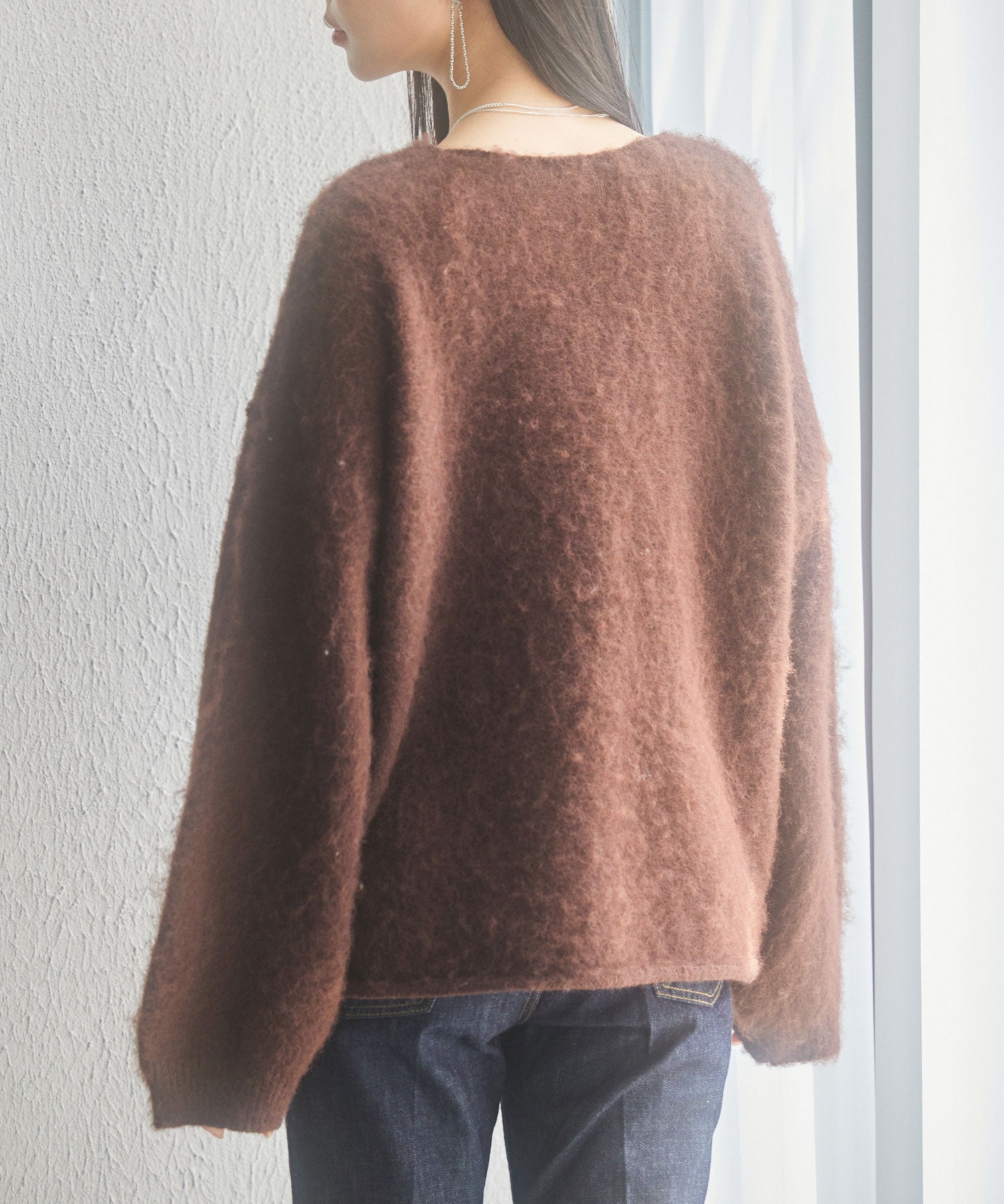 深めVネックドロップショルダーニットプルオーバーsdp8042 ダークブラウン