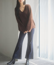 深めVネックドロップショルダーニットプルオーバーsdp8042 ダークブラウン