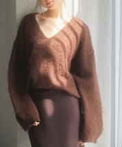 深めVネックドロップショルダーニットプルオーバーsdp8042 ダークブラウン