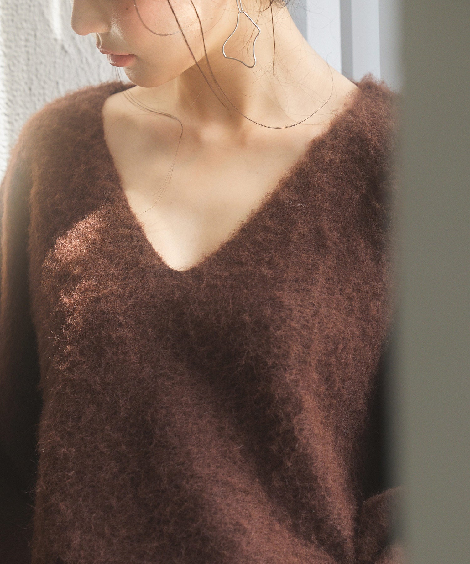 深めVネックドロップショルダーニットプルオーバーsdp8042 ダークブラウン