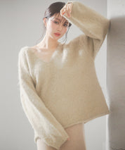 深めVネックドロップショルダーニットプルオーバーsdp8042 ベージュ