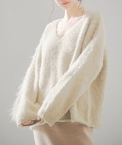 深めVネックドロップショルダーニットプルオーバーsdp8042 ベージュ