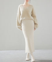 深めVネックドロップショルダーニットプルオーバーsdp8042 ベージュ