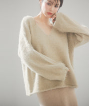 深めVネックドロップショルダーニットプルオーバーsdp8042 ベージュ