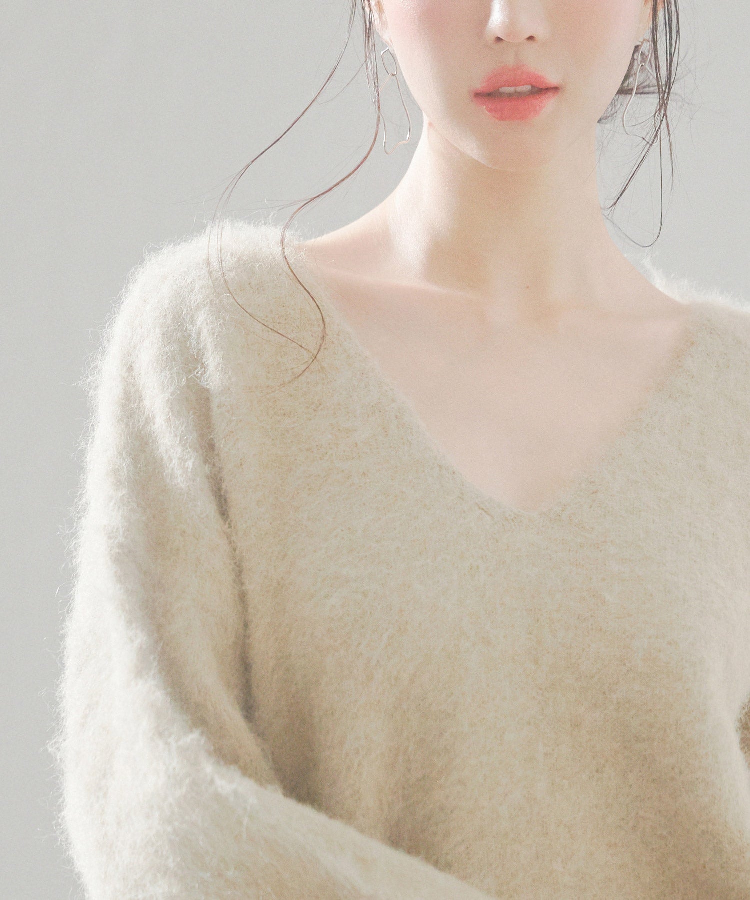 深めVネックドロップショルダーニットプルオーバーsdp8042 ベージュ