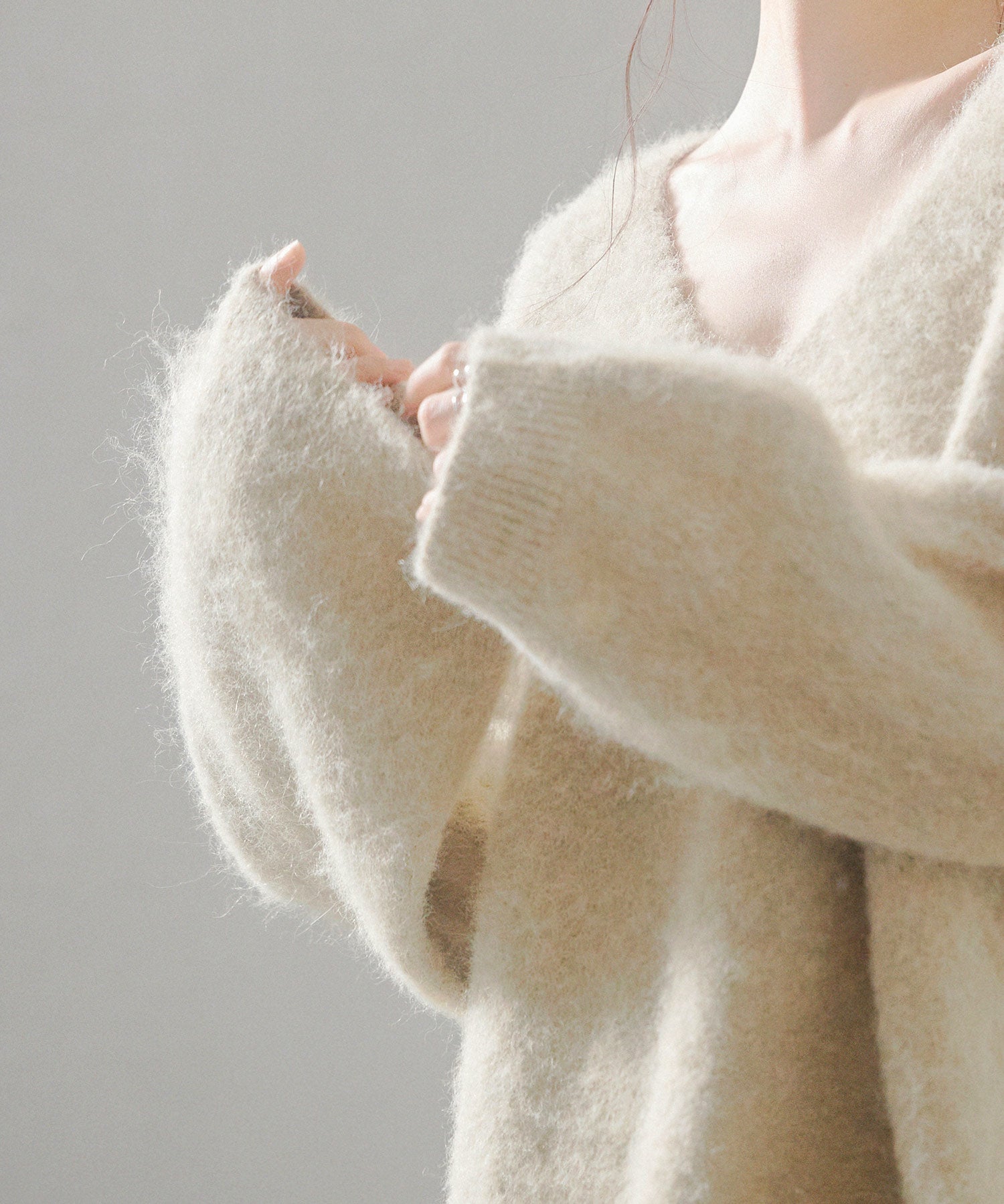 深めVネックドロップショルダーニットプルオーバーsdp8042 ベージュ